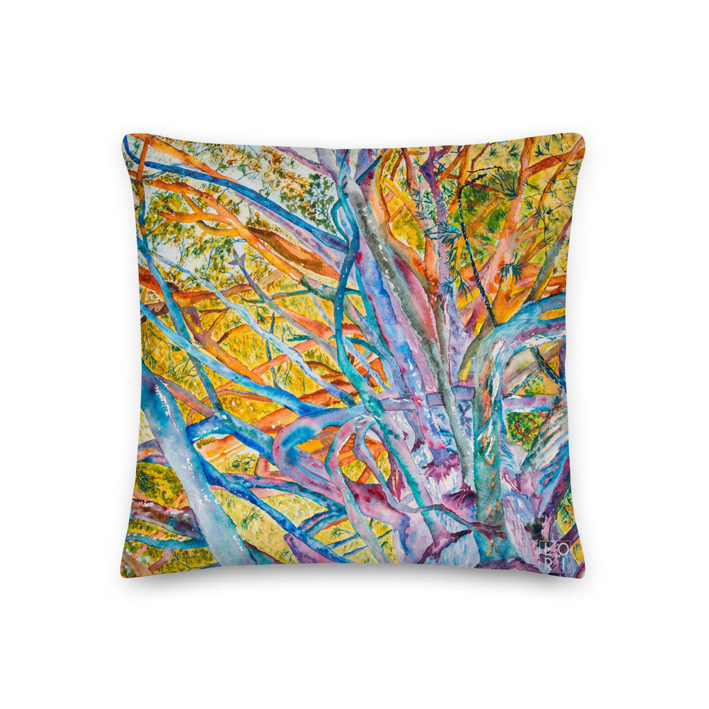 Favelli Home 'Bewitched' Tree Throw Pillow Cushion Cover, Watercolor Art Decorative Accent Pillow Case, Yellow-Orange-Blue-Purple, Cojines Fundas Decorativos