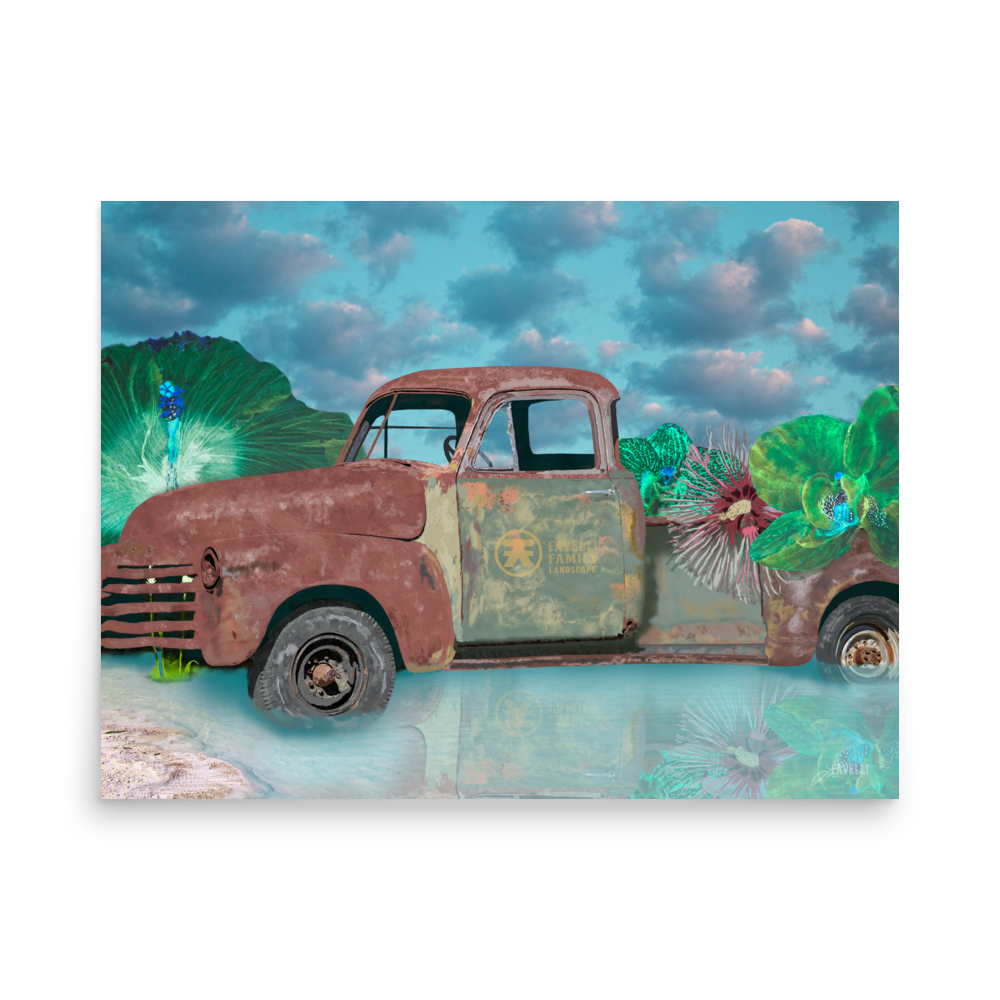 Favelli Home wall art artwork canvas poster photography print home décor living room bedroom color interior design old truck orchid hibiscus garden fantasy dystopia