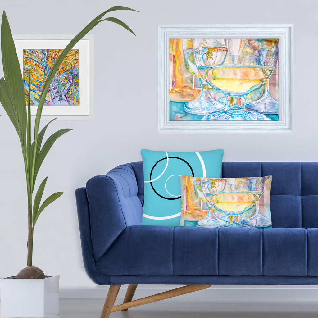 Favelli Home wall fine art artwork print watercolor   wine glass gold yellow teal blue champagne drinking friends  