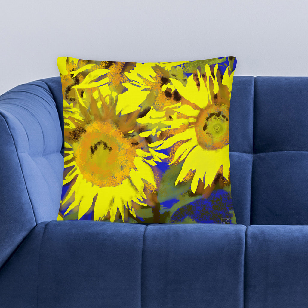 Favelli Home throw pillow cover decorative accent fundas cojines decorativos art modern bedroom living room home décor couch sofa sunflower floral flower yellow blue provence garden 18x18