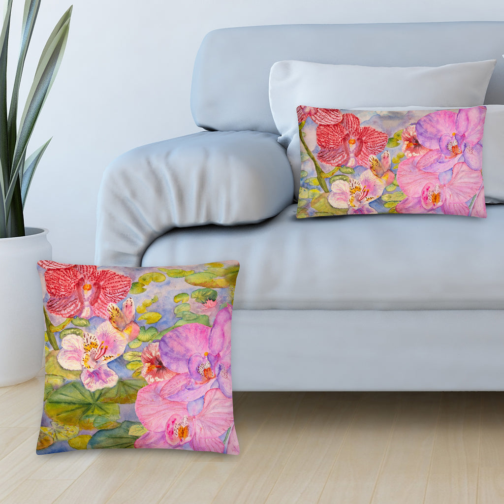 Favelli Home throw pillow cover decorative accent case cushion square fundas cojines decorativos art modern bedroom living room home decor couch sofa sala cama watercolor pink orchid lily pad pond flower floral 18 x18