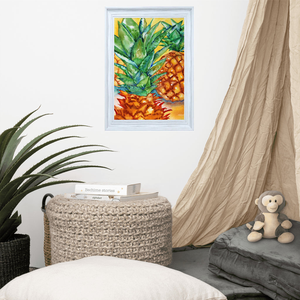 Favelli Home wall fine art artwork print watercolor tropical pineapple orange green