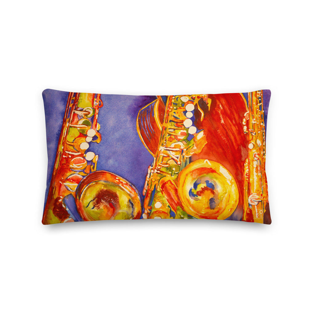 Favelli Home throw pillow cover decorative accent fundas cojines decorativos watercolor art modern bedroom living room home decor couch sofa sala cama saxophone guitar music blues teenage man cave  orange gold red purple  