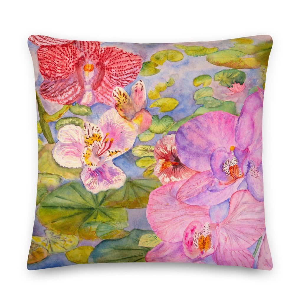 Favelli Home throw pillow cover decorative accent case cushion square fundas cojines decorativos art modern bedroom living room home decor couch sofa sala cama watercolor pink orchid lily pad pond flower floral 18 x18