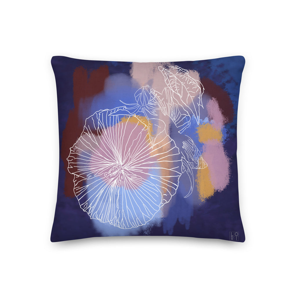 Favelli Home throw pillow cover decorative accent fundas cojines decorativos art modern bedroom living room home decor couch sofa sala cama hibiscus orchid flower floral purple abstract contemporary mauve pink blue burgundy