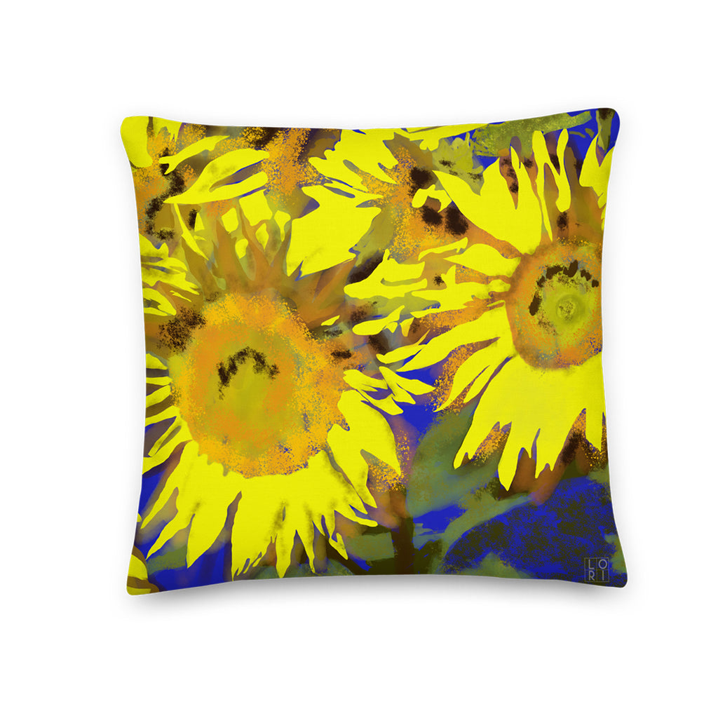 Favelli Home throw pillow cover decorative accent fundas cojines decorativos art modern bedroom living room home décor couch sofa sunflower floral flower yellow blue provence garden 18x18
